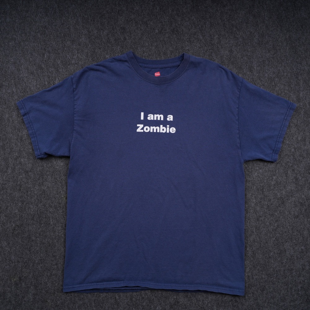 Hanes I am a Zombie T-Shirt Mens L Navy Blue Good Graphic Cotton Tee